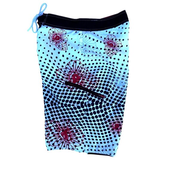 Hawaiian Tropic Mens Sz 34 Multi Color Floral Polka Dot Board Shorts Front Tie - Picture 5 of 7